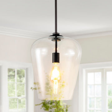Hayes 11.25" Industrial Farmhouse Iron/Glass LED Pendant - JONATHAN Y